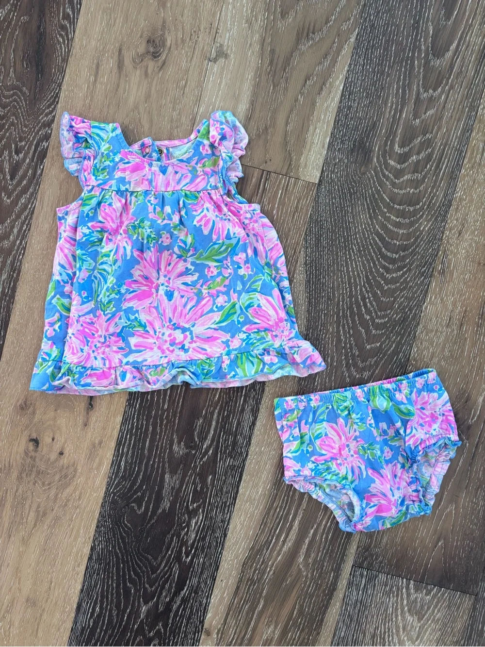 Lilly Pulitzer Baby Girl Floral Tunic Bloomer Set Pink Blue 6-12M